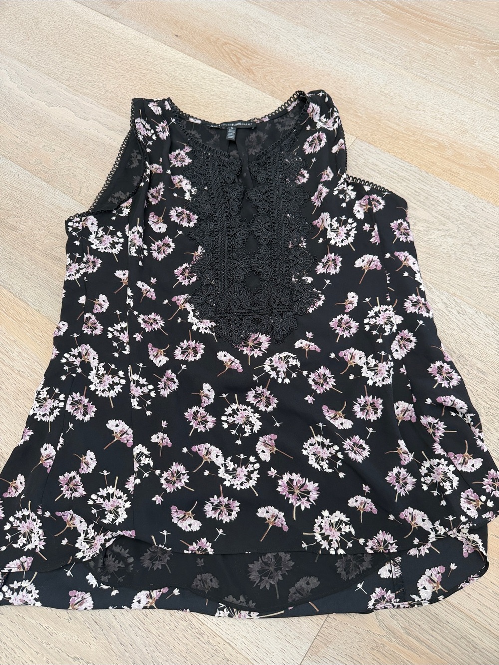 White House Black Market Black Floral Lace-Trim Sleeveless Camisole